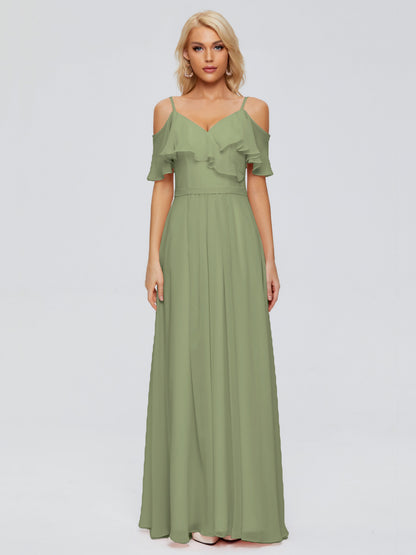 Katherine Spaghetti Straps Ruffles Chiffon Bridesmaid Dresses