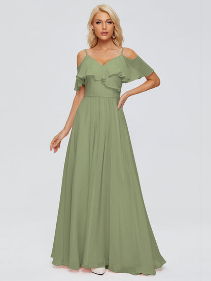 Katherine Spaghetti Straps Ruffles Chiffon Bridesmaid Dresses