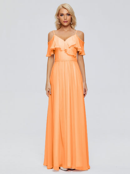 Katherine Spaghetti Straps Ruffles Chiffon Bridesmaid Dresses