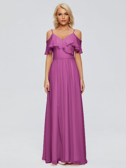 Katherine Spaghetti Straps Ruffles Chiffon Bridesmaid Dresses