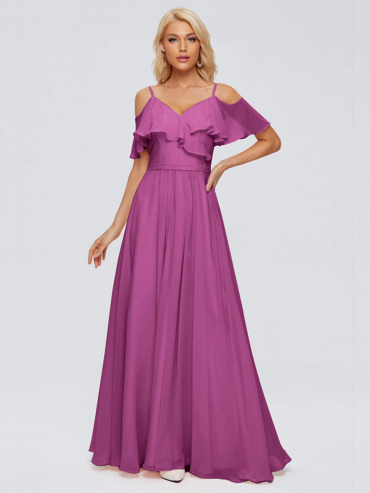 Katherine Spaghetti Straps Ruffles Chiffon Bridesmaid Dresses