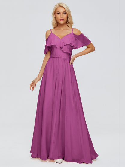 Katherine Spaghetti Straps Ruffles Chiffon Bridesmaid Dresses