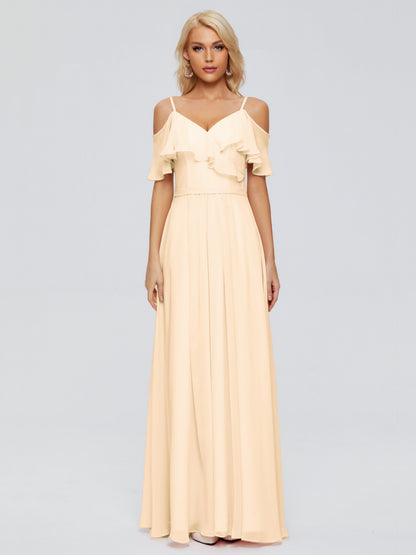 Katherine Spaghetti Straps Ruffles Chiffon Bridesmaid Dresses