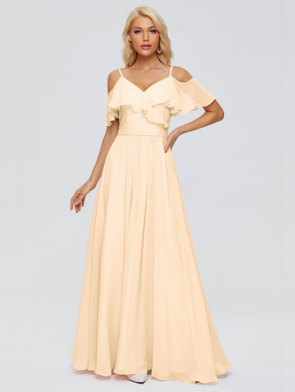 Katherine Spaghetti Straps Ruffles Chiffon Bridesmaid Dresses