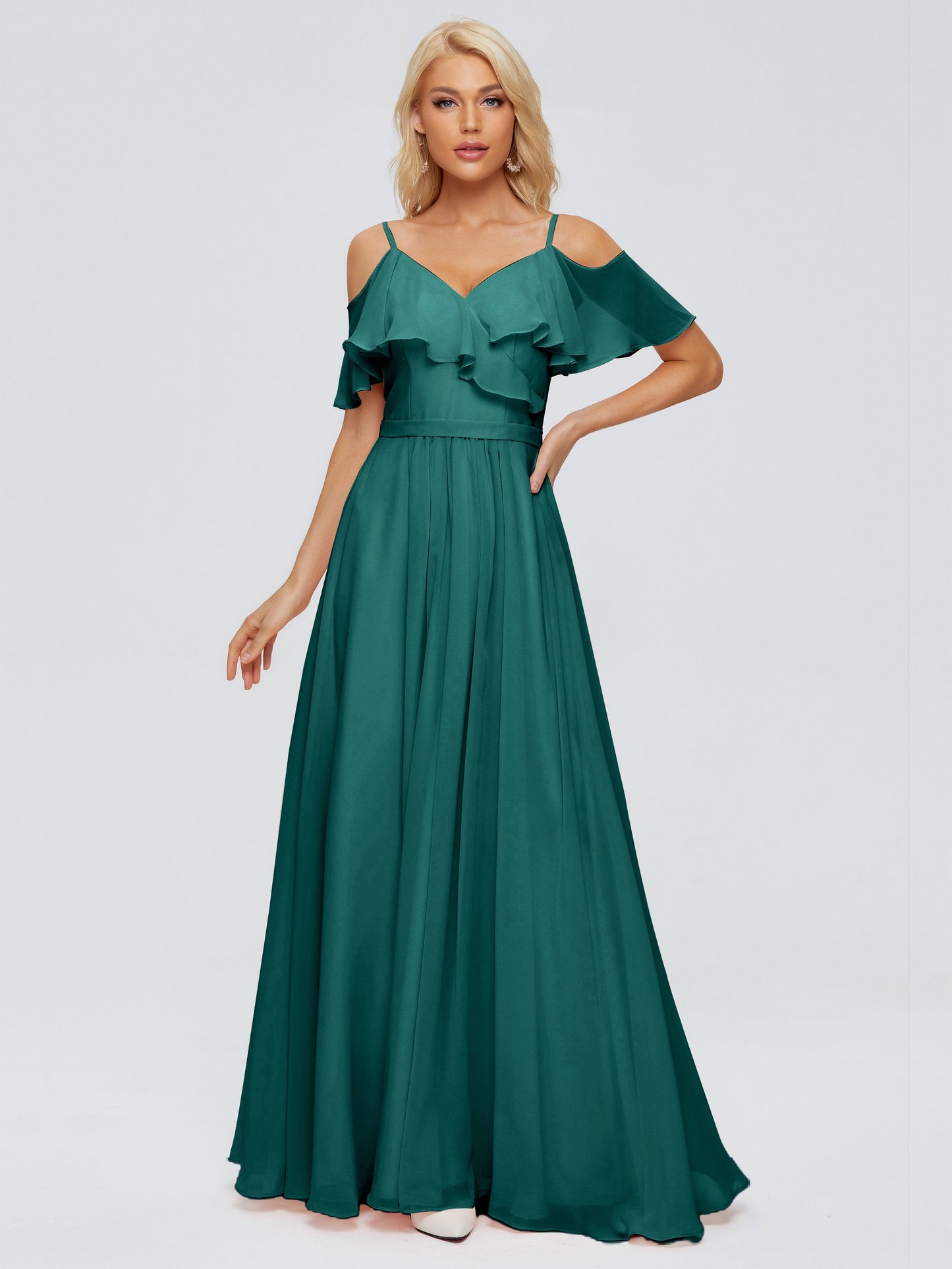 Katherine Spaghetti Straps Ruffles Chiffon Bridesmaid Dresses
