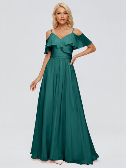 Katherine Spaghetti Straps Ruffles Chiffon Bridesmaid Dresses