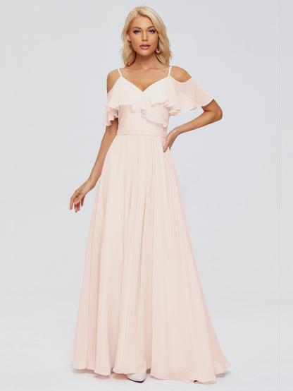 Katherine Spaghetti Straps Ruffles Chiffon Bridesmaid Dresses