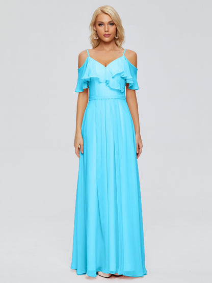Katherine Spaghetti Straps Ruffles Chiffon Bridesmaid Dresses