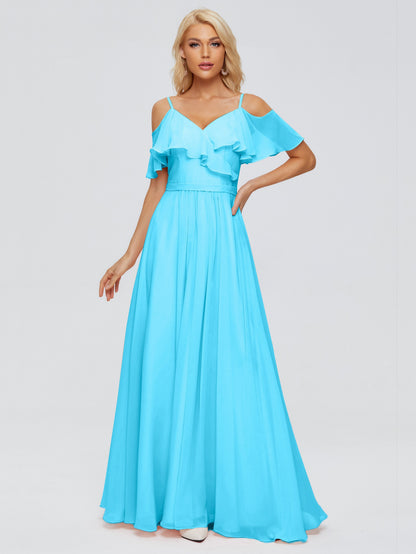 Katherine Spaghetti Straps Ruffles Chiffon Bridesmaid Dresses