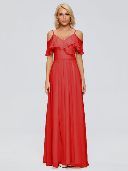 Katherine Spaghetti Straps Ruffles Chiffon Bridesmaid Dresses