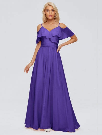 Katherine Spaghetti Straps Ruffles Chiffon Bridesmaid Dresses