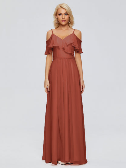 Katherine Spaghetti Straps Ruffles Chiffon Bridesmaid Dresses