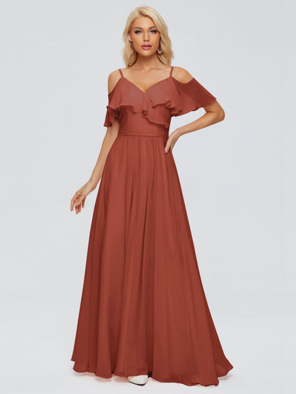 Katherine Spaghetti Straps Ruffles Chiffon Bridesmaid Dresses