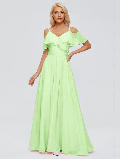 Katherine Spaghetti Straps Ruffles Chiffon Bridesmaid Dresses