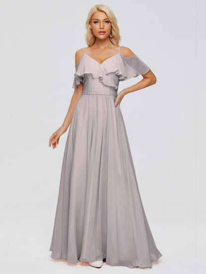 Katherine Spaghetti Straps Ruffles Chiffon Bridesmaid Dresses
