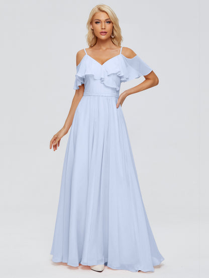 Katherine Spaghetti Straps Ruffles Chiffon Bridesmaid Dresses