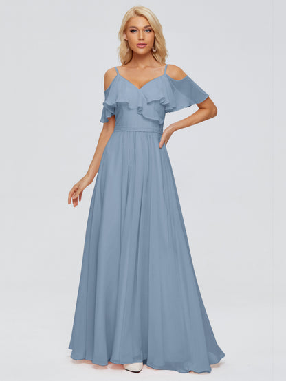 Katherine Spaghetti Straps Ruffles Chiffon Bridesmaid Dresses