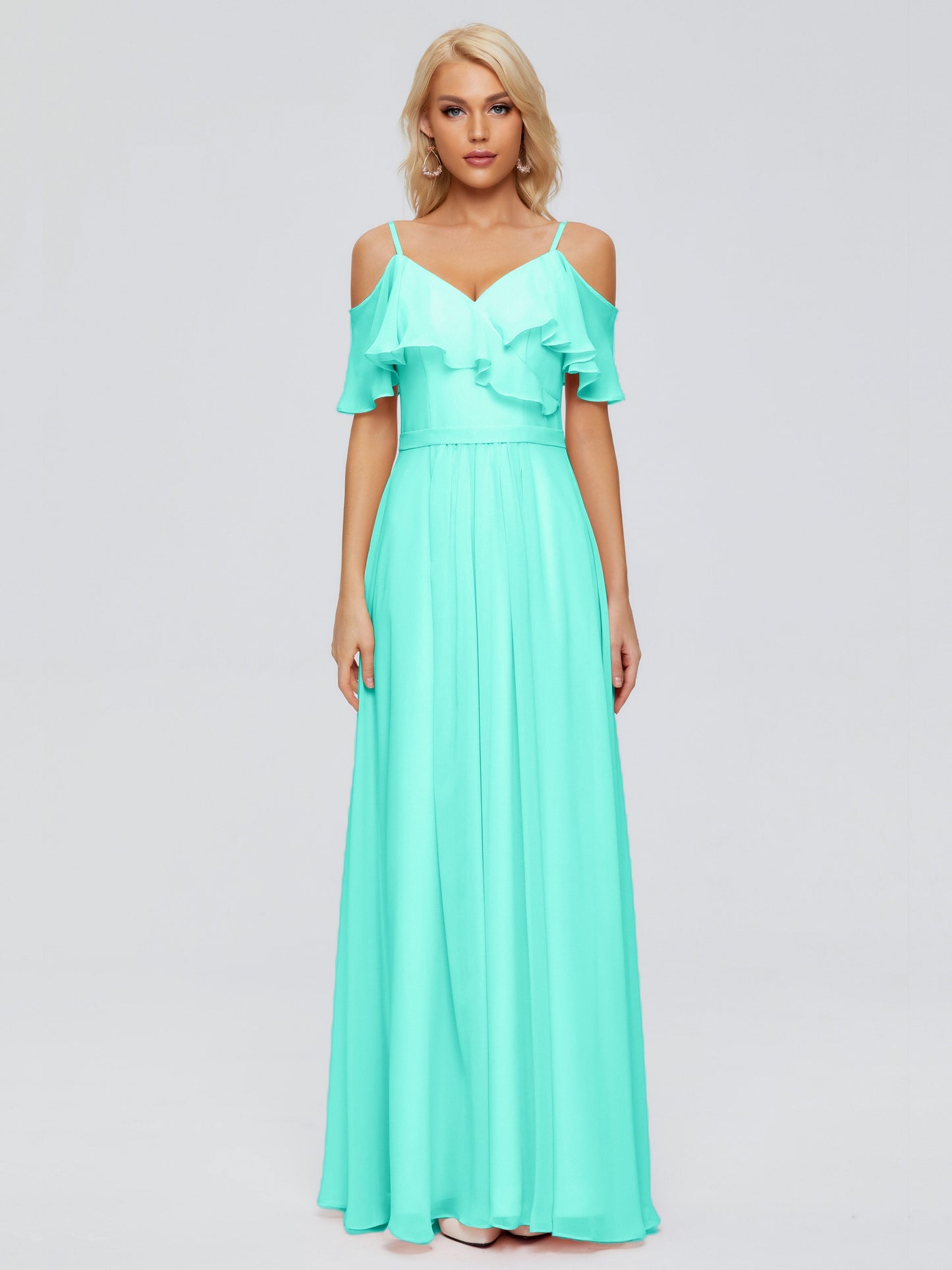 Katherine Spaghetti Straps Ruffles Chiffon Bridesmaid Dresses