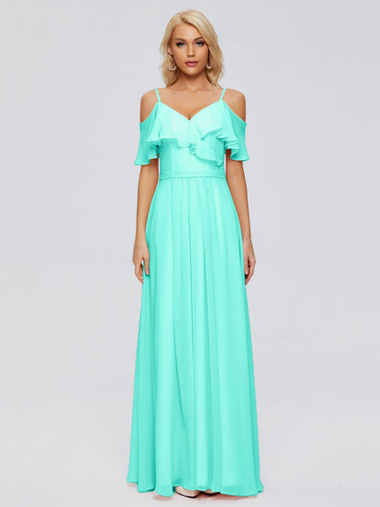 Katherine Spaghetti Straps Ruffles Chiffon Bridesmaid Dresses