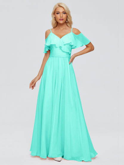 Katherine Spaghetti Straps Ruffles Chiffon Bridesmaid Dresses