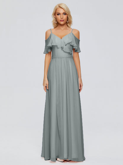 Katherine Spaghetti Straps Ruffles Chiffon Bridesmaid Dresses