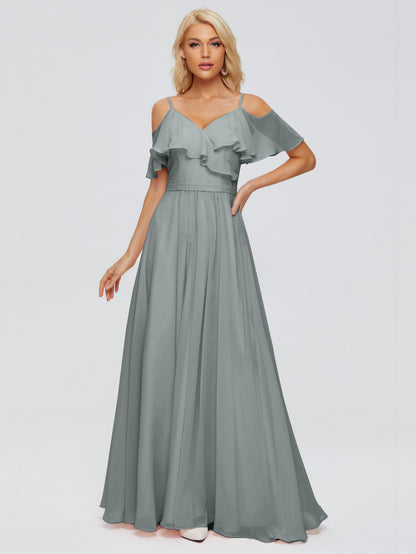 Katherine Spaghetti Straps Ruffles Chiffon Bridesmaid Dresses