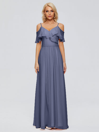 Katherine Spaghetti Straps Ruffles Chiffon Bridesmaid Dresses