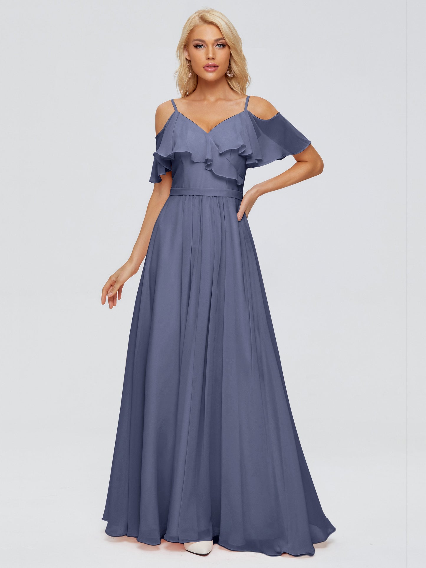 Katherine Spaghetti Straps Ruffles Chiffon Bridesmaid Dresses