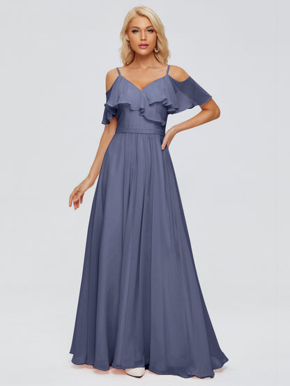 Katherine Spaghetti Straps Ruffles Chiffon Bridesmaid Dresses