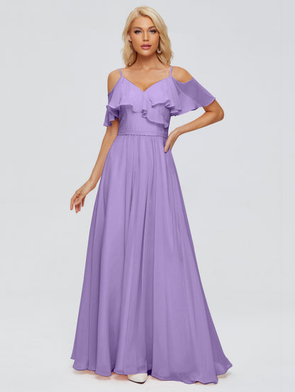 Katherine Spaghetti Straps Ruffles Chiffon Bridesmaid Dresses