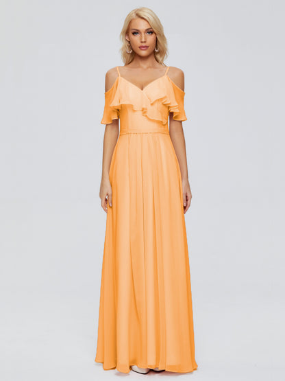 Katherine Spaghetti Straps Ruffles Chiffon Bridesmaid Dresses