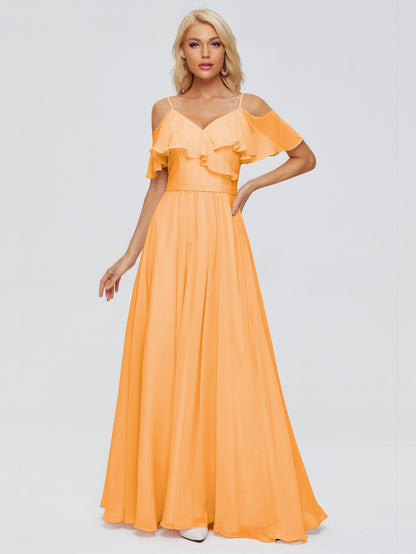 Katherine Spaghetti Straps Ruffles Chiffon Bridesmaid Dresses