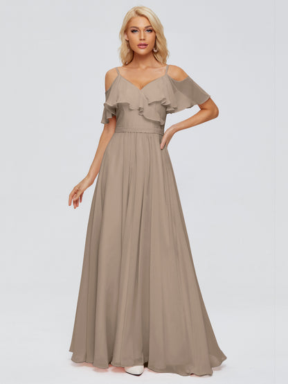 Katherine Spaghetti Straps Ruffles Chiffon Bridesmaid Dresses