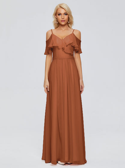 Katherine Spaghetti Straps Ruffles Chiffon Bridesmaid Dresses