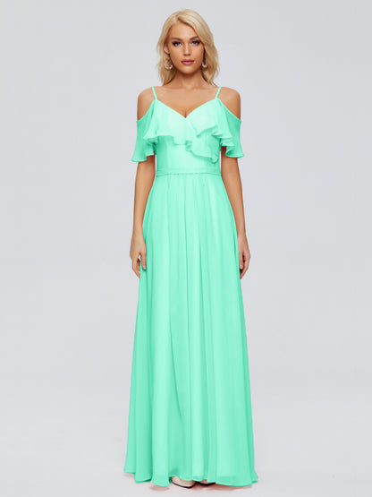Katherine Spaghetti Straps Ruffles Chiffon Bridesmaid Dresses