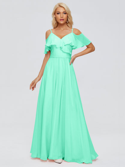 Katherine Spaghetti Straps Ruffles Chiffon Bridesmaid Dresses