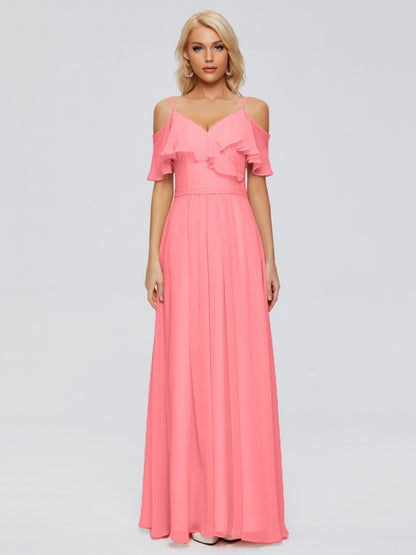 Katherine Spaghetti Straps Ruffles Chiffon Bridesmaid Dresses