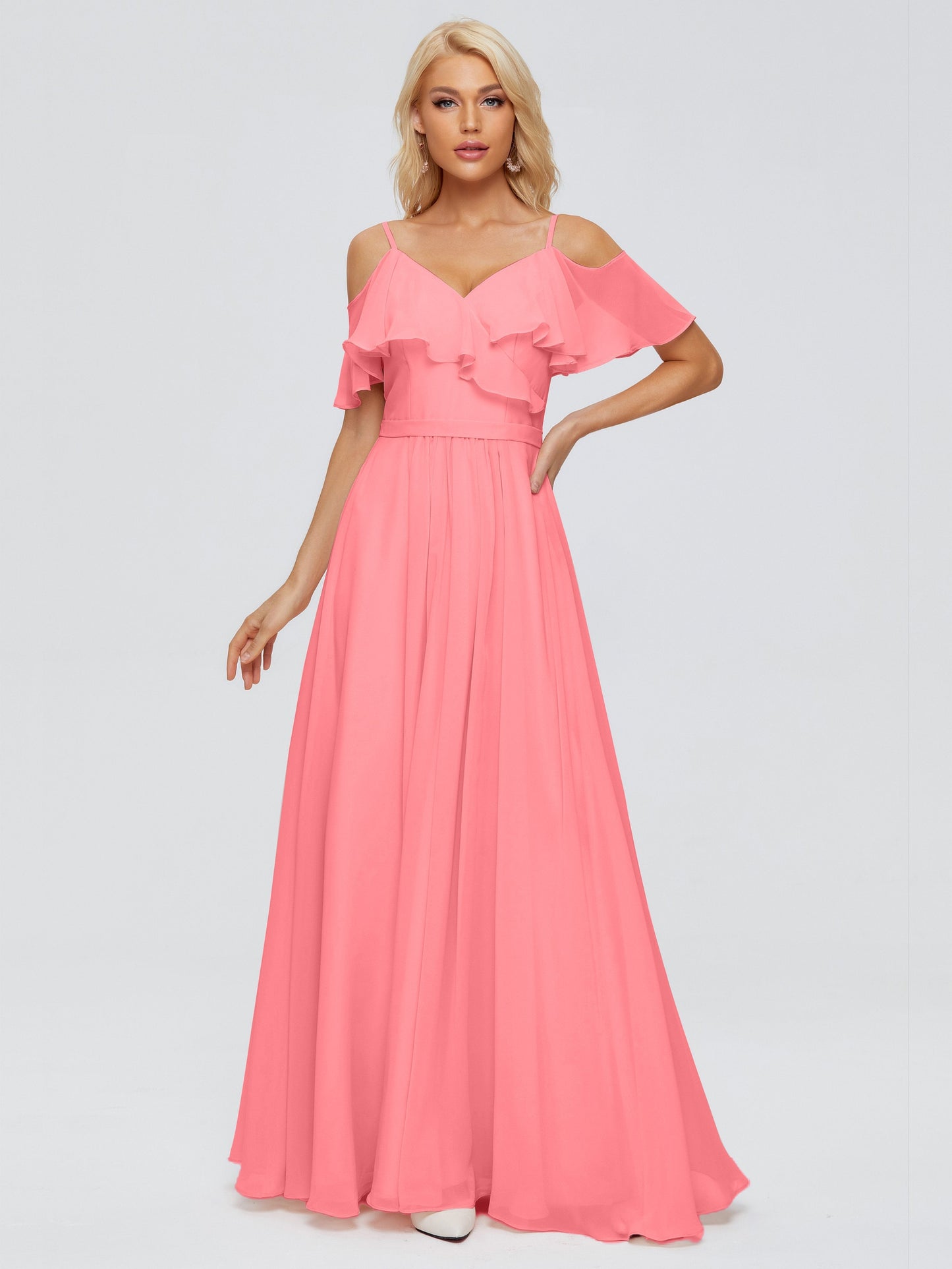 Katherine Spaghetti Straps Ruffles Chiffon Bridesmaid Dresses
