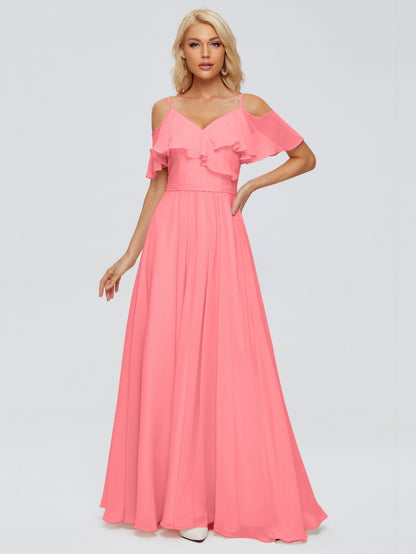 Katherine Spaghetti Straps Ruffles Chiffon Bridesmaid Dresses