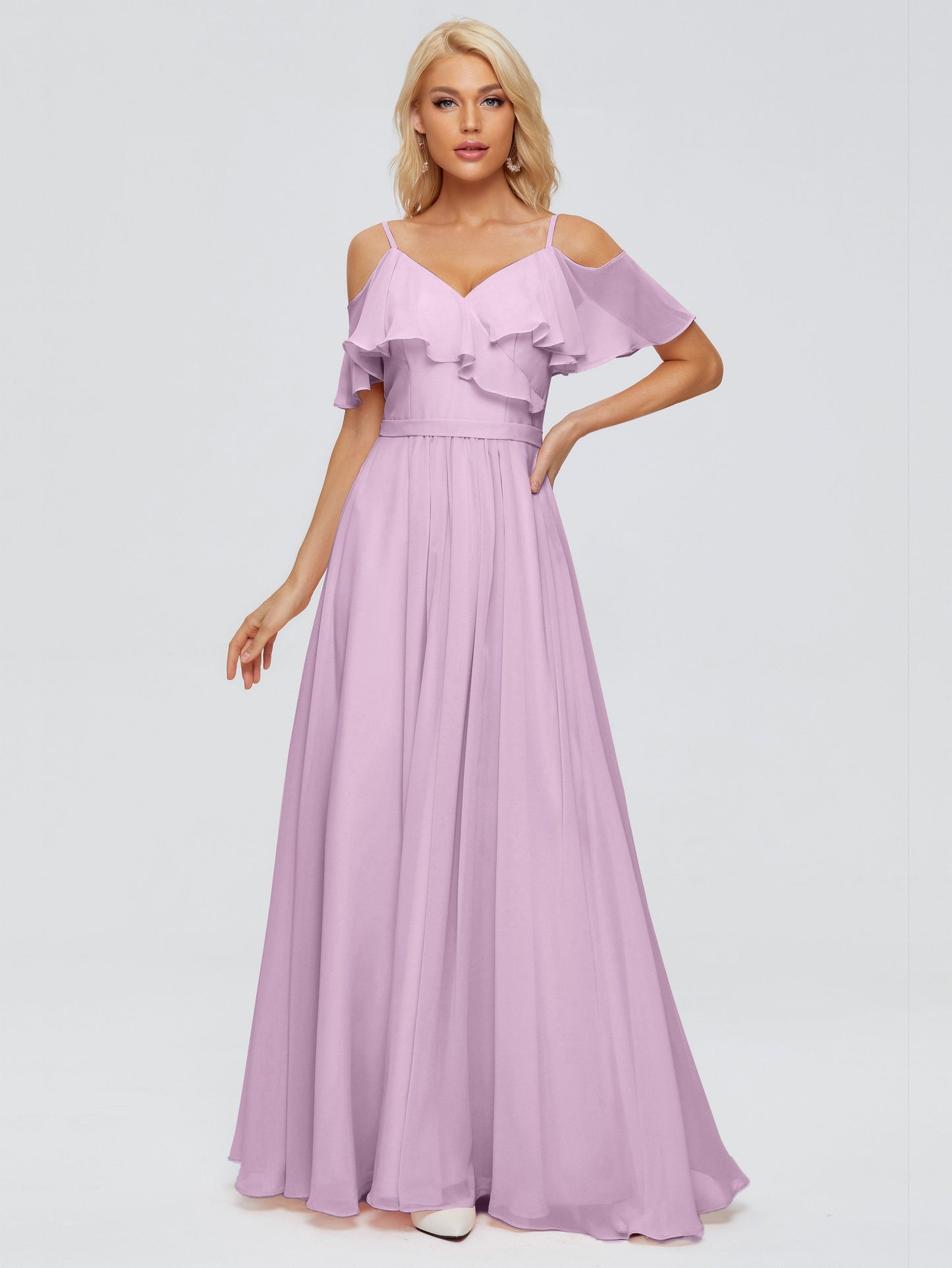 Katherine Spaghetti Straps Ruffles Chiffon Bridesmaid Dresses