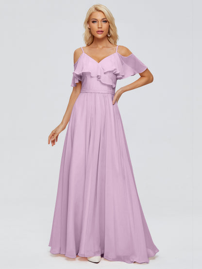 Katherine Spaghetti Straps Ruffles Chiffon Bridesmaid Dresses