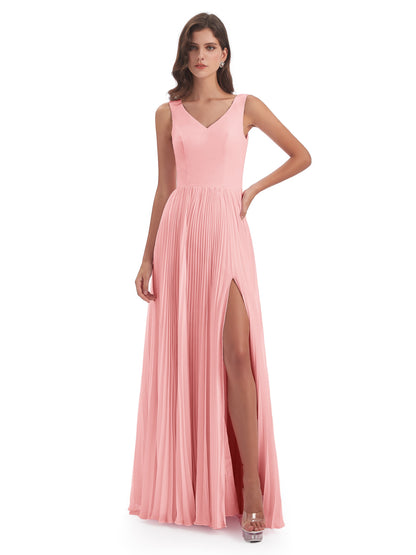 Kenya V-neck Split Chiffon Long Bridesmaid Dresses