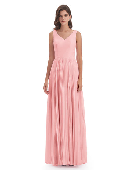 Kenya V-neck Split Chiffon Long Bridesmaid Dresses