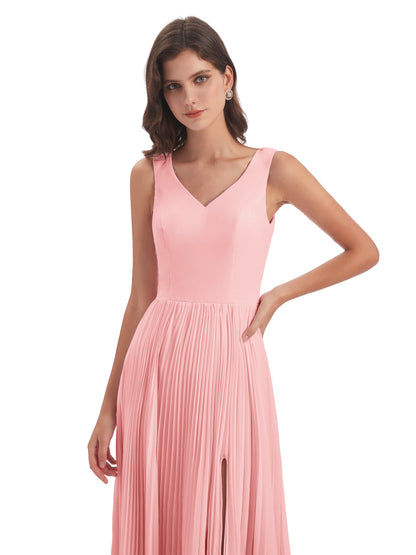 Kenya V-neck Split Chiffon Long Bridesmaid Dresses