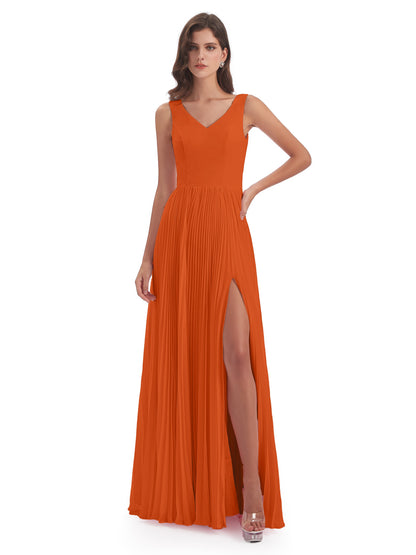 Kenya V-neck Split Chiffon Long Bridesmaid Dresses