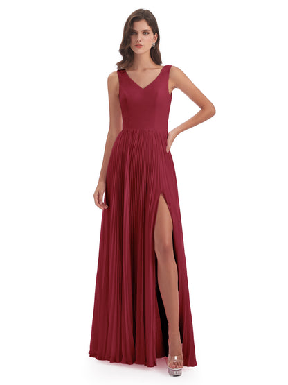 Kenya V-neck Split Chiffon Long Bridesmaid Dresses