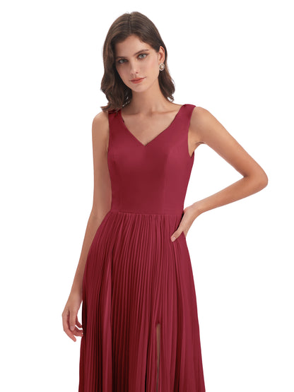 Kenya V-neck Split Chiffon Long Bridesmaid Dresses
