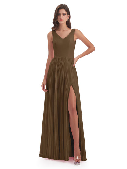 Kenya V-neck Split Chiffon Long Bridesmaid Dresses