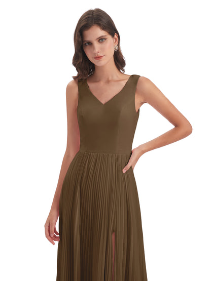 Kenya V-neck Split Chiffon Long Bridesmaid Dresses
