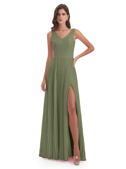 Kenya V-neck Split Chiffon Long Bridesmaid Dresses